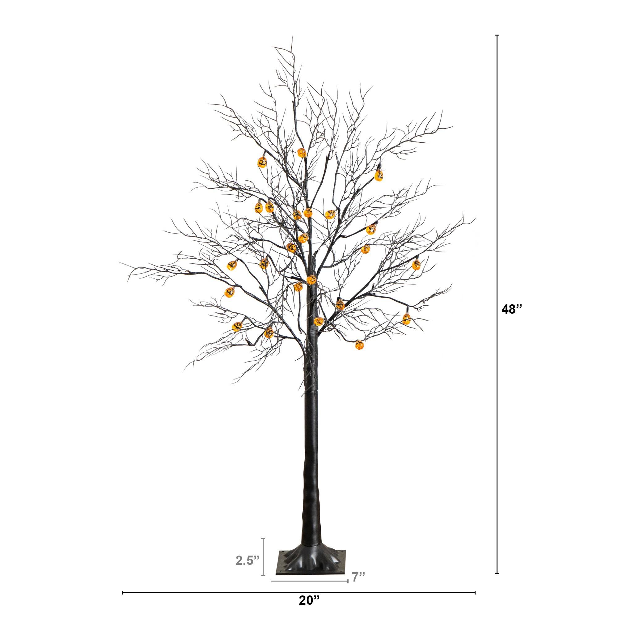 4ft. Pre-Lit Artificial Halloween Black Twig Tree with 24 Orange LED Pumpkin Shaped Lights